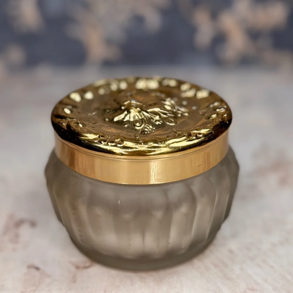 Vintage Estée Lauder Re-Nutriv Frosted Glass Vanity Powder Jar Gold Lid
